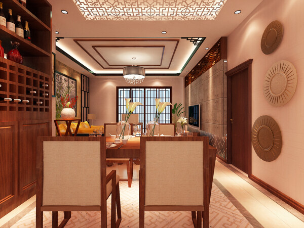 新中式风格餐厅室内效果图