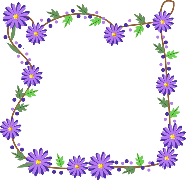 紫色花枝边框插画