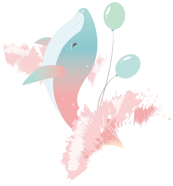 粉色的梦幻鲸鱼插画
