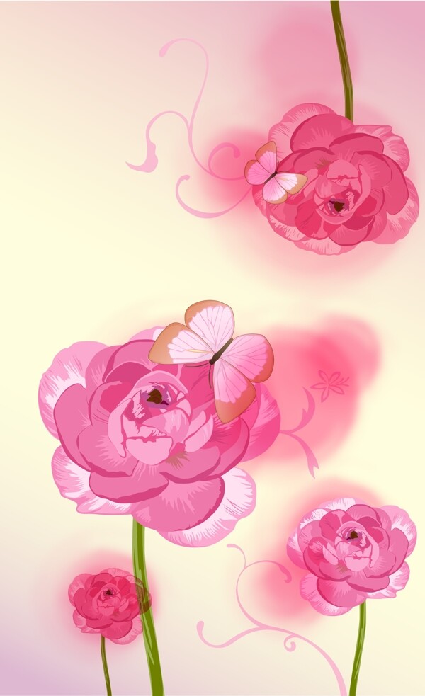 潮流粉色花卉图