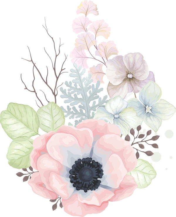 小清新手绘水彩花朵