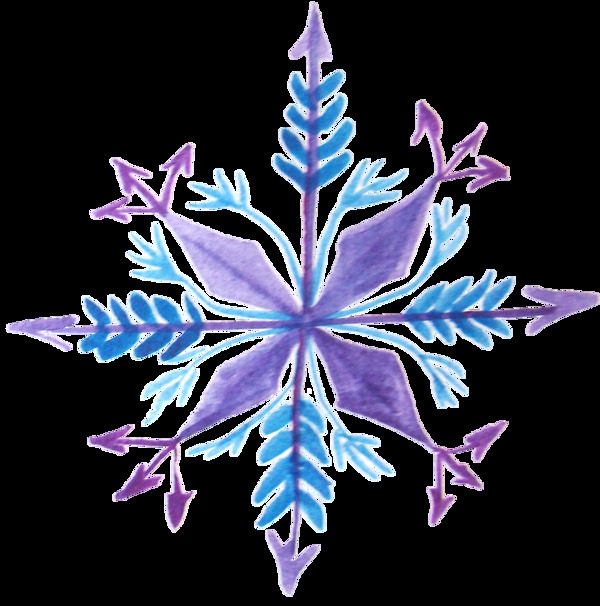 彩绘卡通蓝色叶子紫色花心png元素