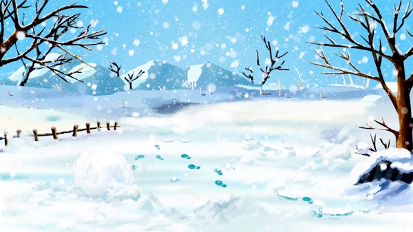 蓝色冬天唯美雪地背景设计