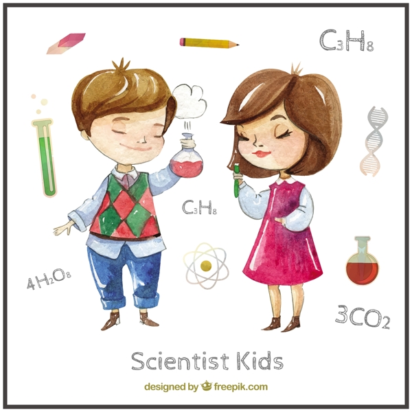 水彩可爱的科学家孩子