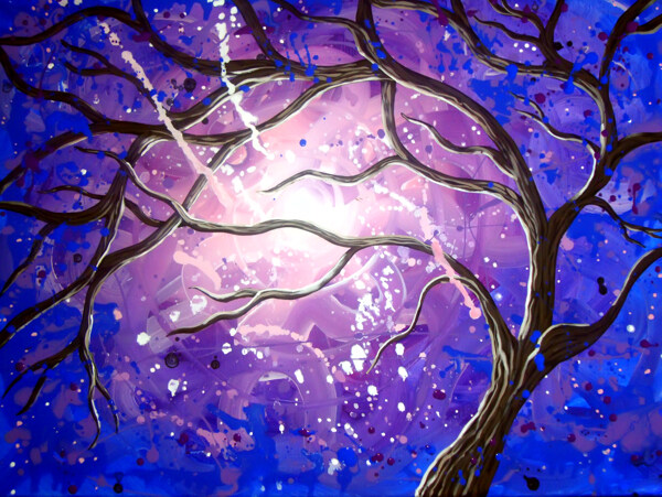 油画树木夜景图片