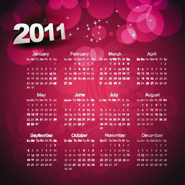 绚丽的2011年日历模板矢量