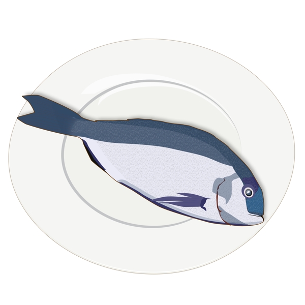 手绘扁平装在盘子里的鱼