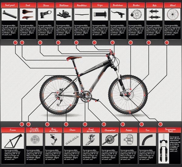 自行车构造矢量素材