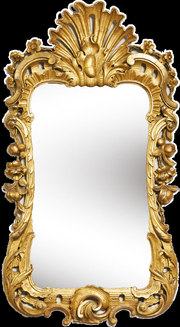 金色花纹边框镜子免抠png透明图层素材