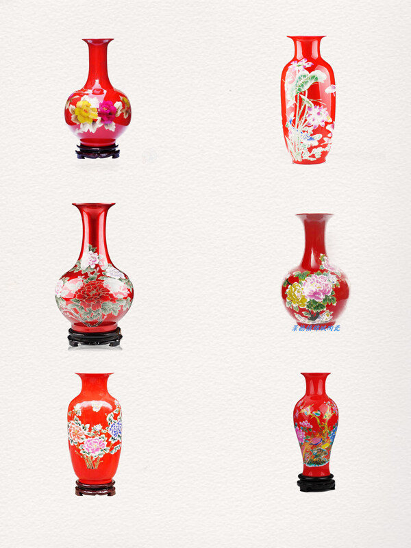 一组写实传统红色花瓶元素