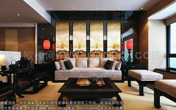 中式电视墙3d模型