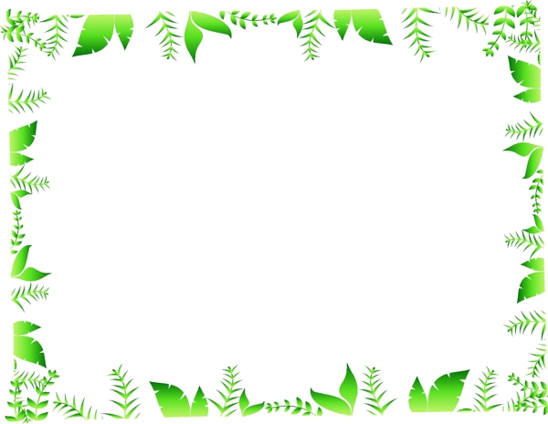 手绘绿色叶子长方形边框矢量图