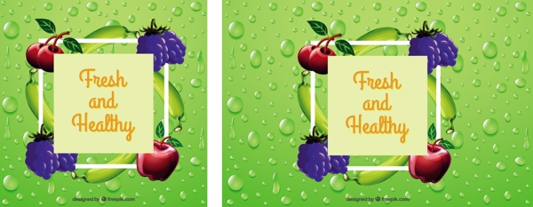 水滴写实彩色水果设计绿色背景素材