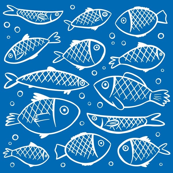 各种鱼装饰图案蓝色背景