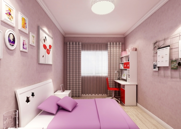 后现代粉色女生房间装修效果图