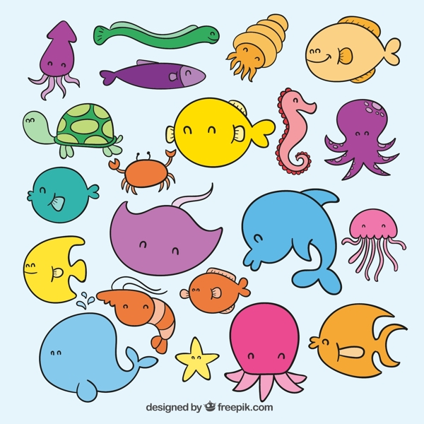 21款卡通海洋生物矢量图