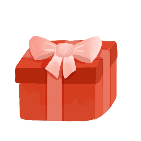 卡通红色蝴蝶结礼物盒图案元素