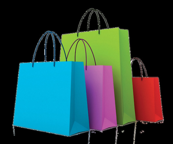 四种颜色规格购物袋免抠png透明素材