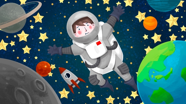 原创插画宇宙的奇妙之旅遨游太空外星球星星