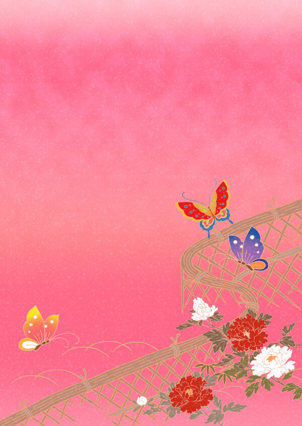 果红色蝴蝶牡丹背景图