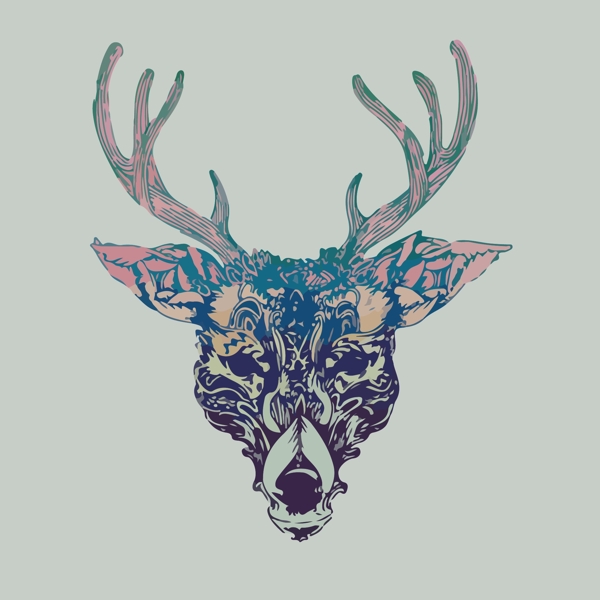 印花矢量图动物鹿头艺术效果水彩免费素材