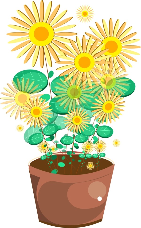 卡通手绘向日葵盆栽