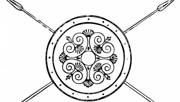 希腊盾与矛的矢量绘图