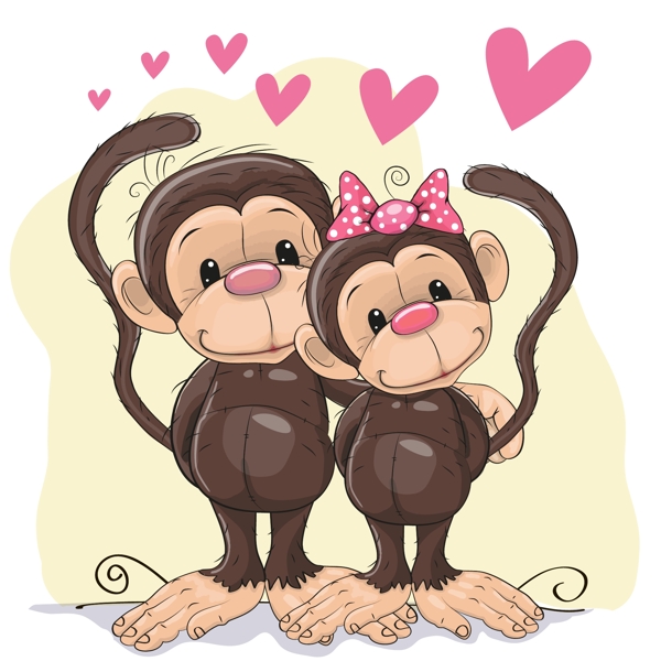 卡通情侣猴子矢量素材