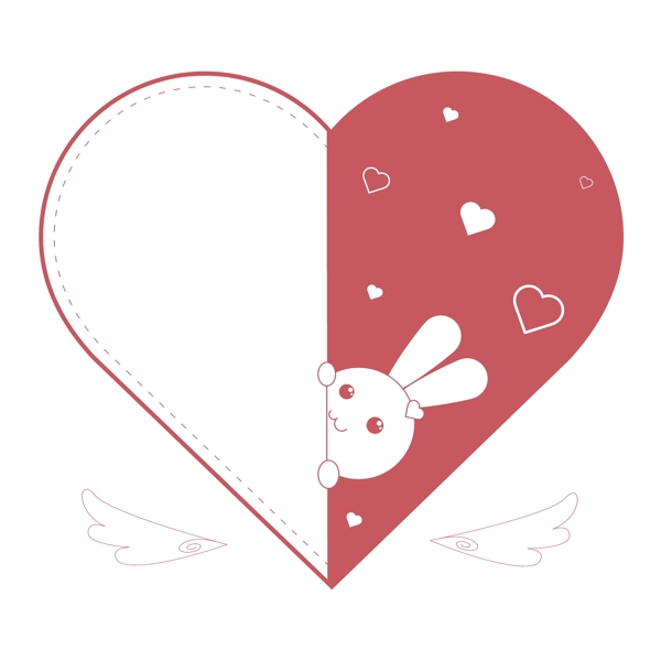 情人节爱心贴纸可爱小兔子矢量边框免抠素材