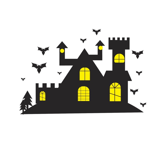 万圣节邪恶城堡房子蝙蝠恐怖可商用元素