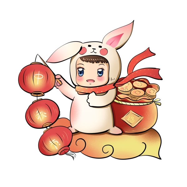 八月十五中秋节玉兔嫦娥插图可爱玉兔中秋赏月元素ip形象吃月饼放花灯