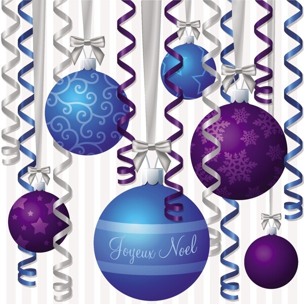 法国的蓝色和紫色的丝带和双重激励矢量格式的圣诞卡