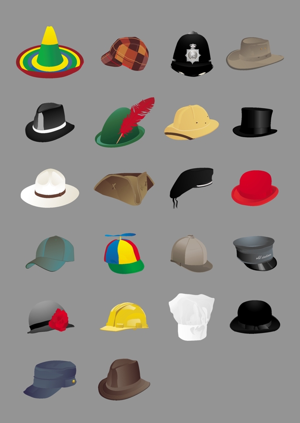 各种帽子矢量AI图片