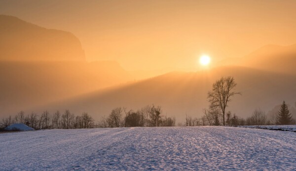 暖冬夕阳下风景图片
