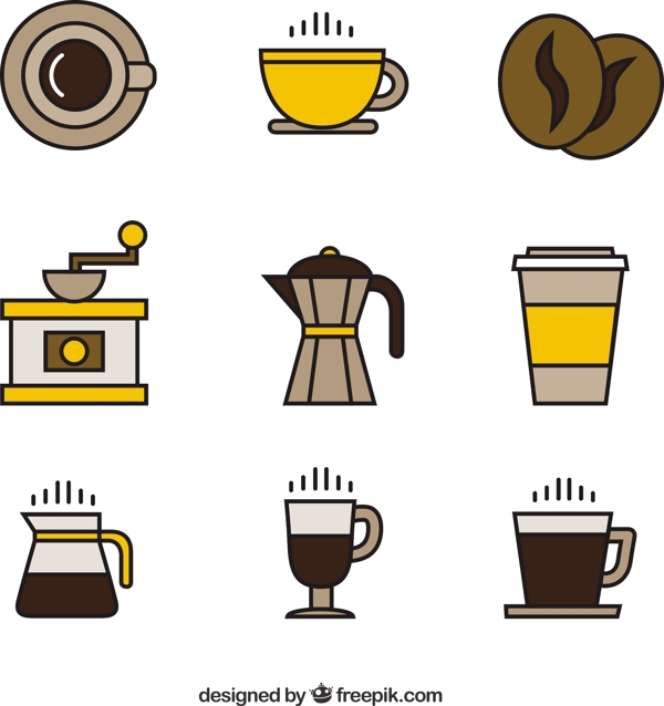 黄色和棕调的咖啡图标