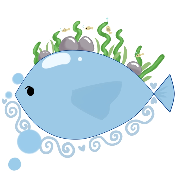 蓝色小鱼气泡插画