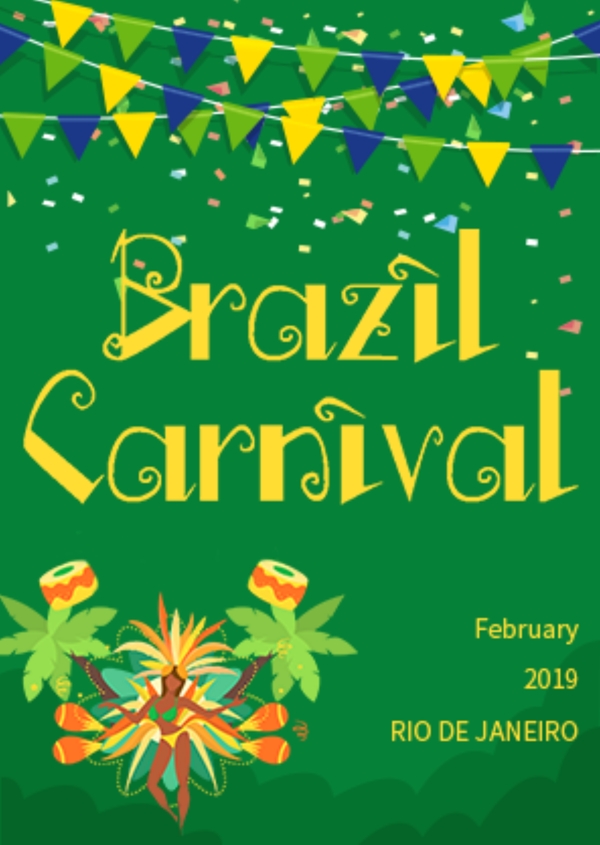 巴西狂欢节的绿色平风海报