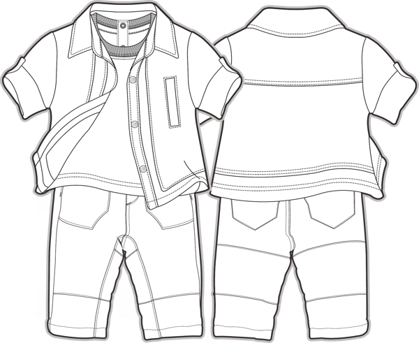 衣服套装婴儿服装设计线稿矢量素材