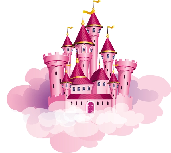 粉红色卡通城堡矢量素材