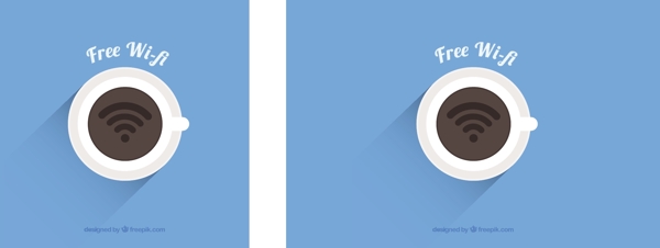 扁平风格免费wifi咖啡杯蓝色背景
