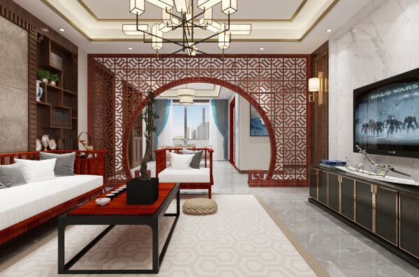 新中式客厅室内装饰装修效果图