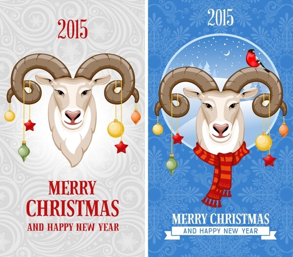 卡通2015绵羊头圣诞节矢量素材