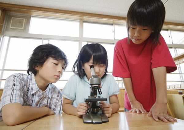 操作显微镜的儿童图片