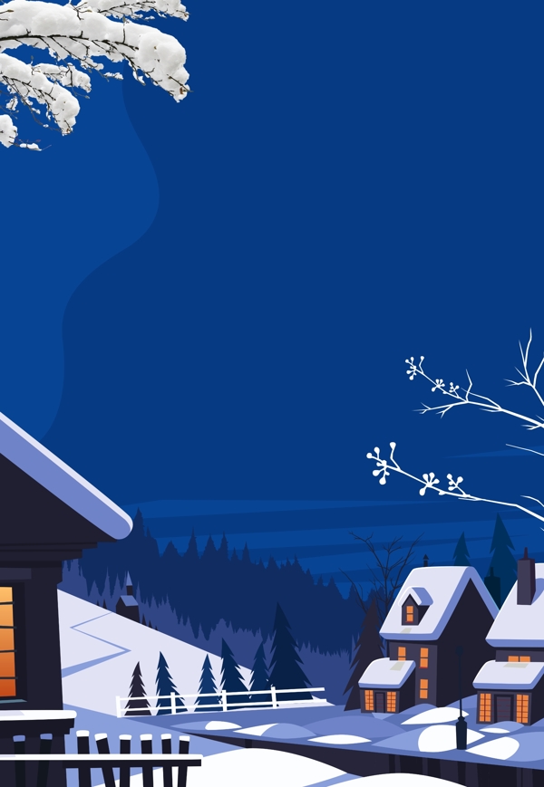 冬季蓝色雪地村庄背景设计
