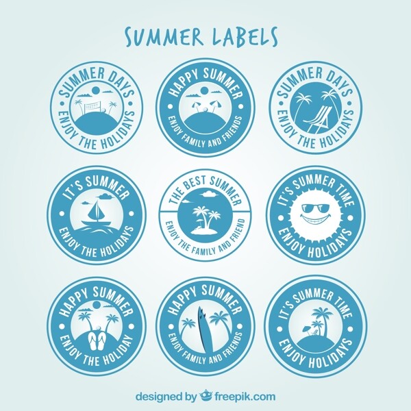 夏天元素蓝色圆形标签图标