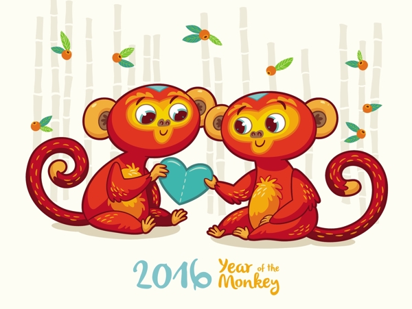 两只可爱的小猴子插画