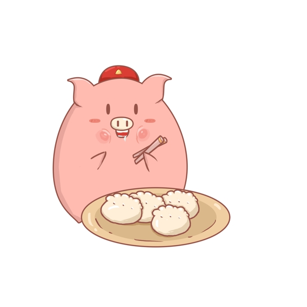 元宵喜庆吃饺子的猪