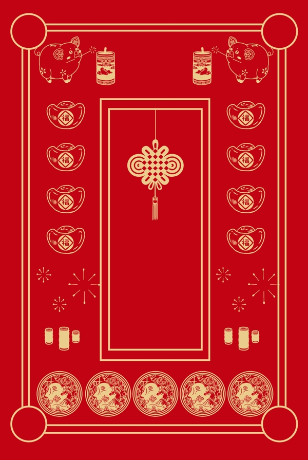 线条中国风红色新年签喜庆背景