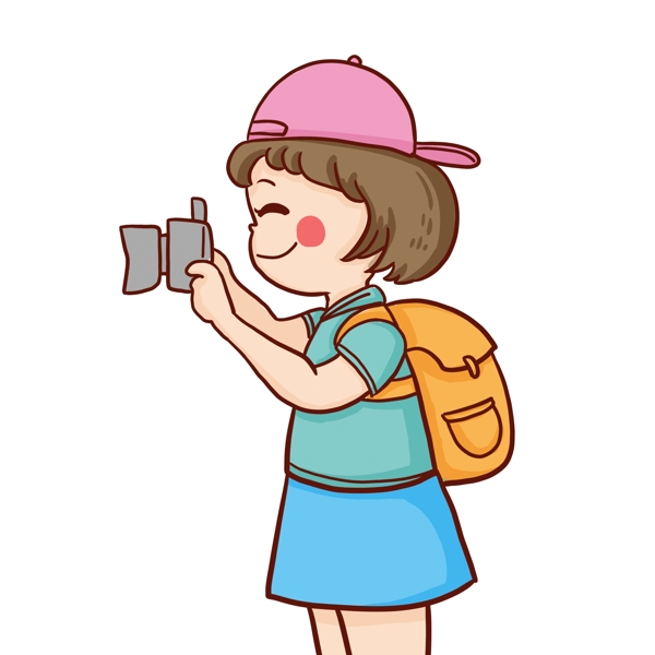 彩绘拿着相机旅行的女孩