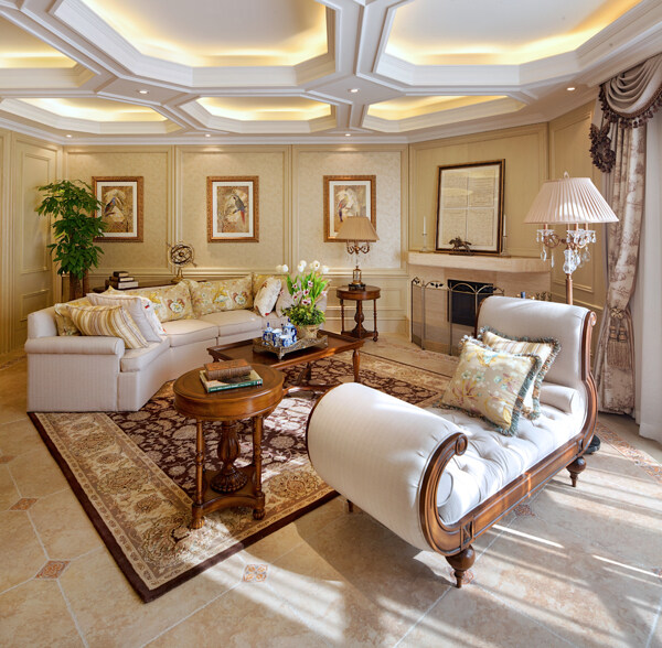欧式奢华文雅客厅白色地板室内装修效果图